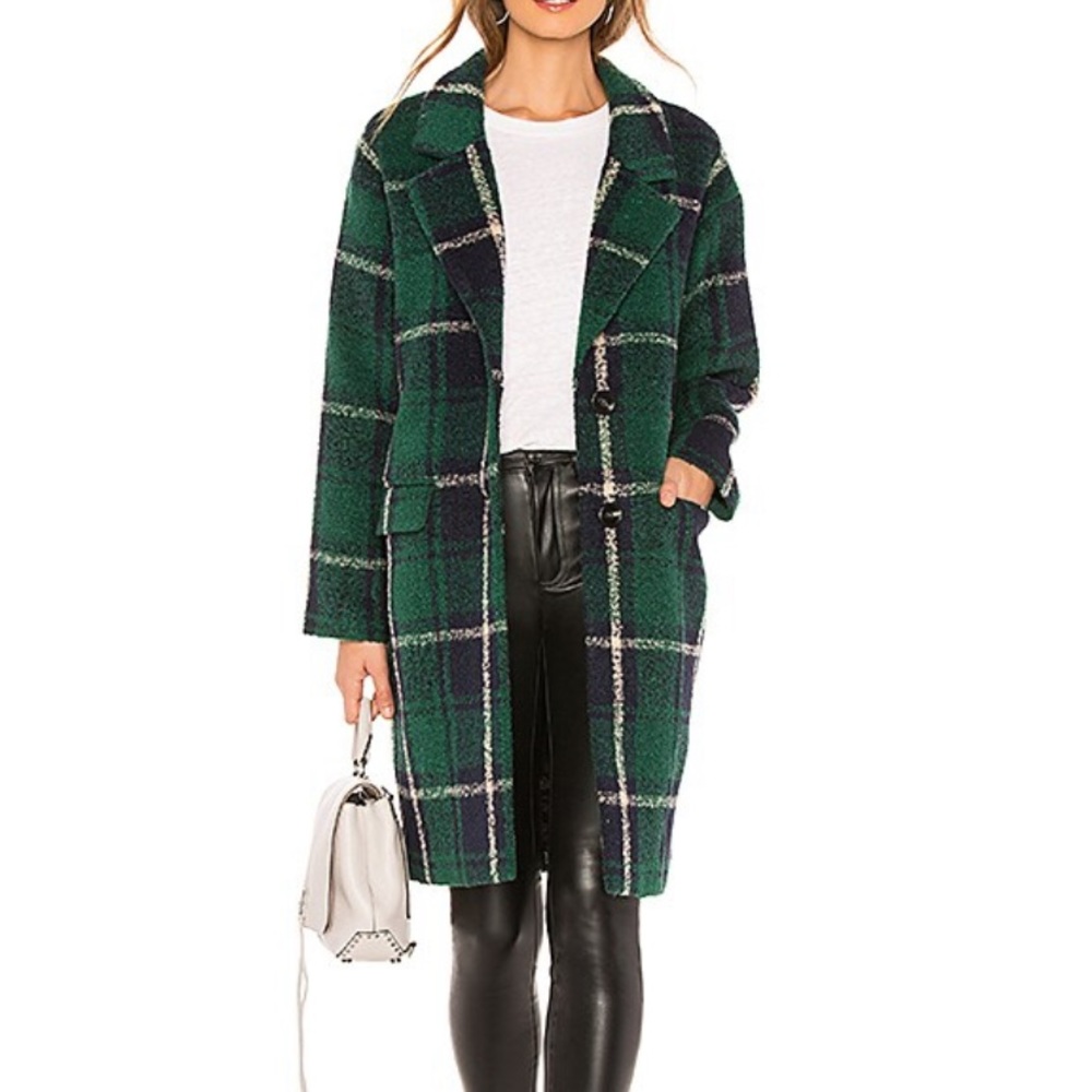 Plaid Tweed Coat // Green & Navy & White // Small